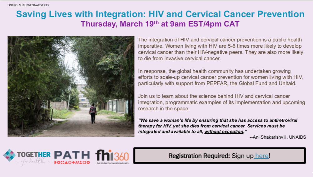 Invitation to webinar on integrating HIV and Cervical Cancer programs