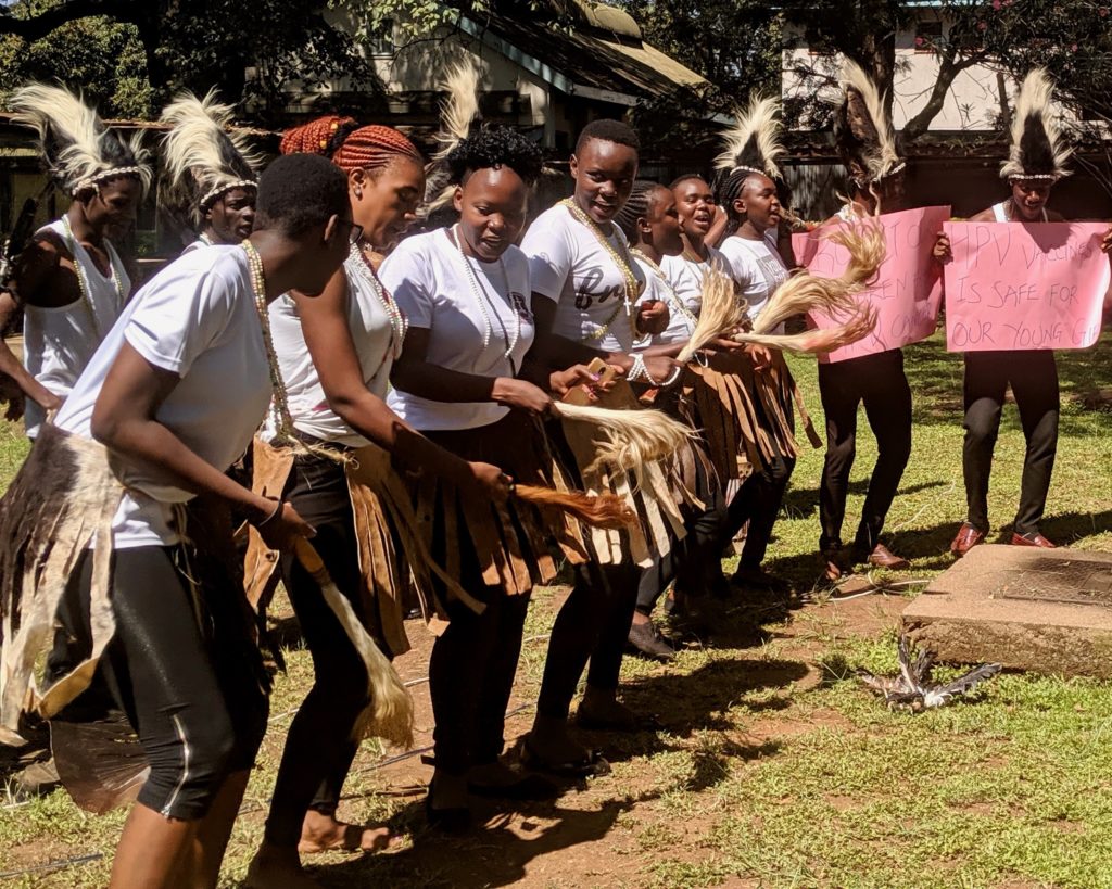 Performers at the October 2019 launch of the national HPV vaccine  rollout in Kisumu, Nyanza, Kenya. Photo courtesy of Dr. Chemtai Mungo