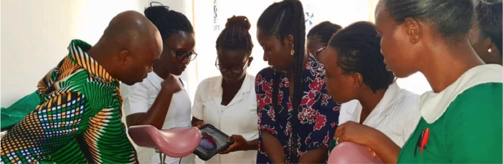 Health professionals demonstrate use of a pocket colposcope at the Cervical Cancer Prevention and Training Centre at Catholic Hospital, Battor
